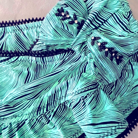 BETSEY JOHNSON Swim Teal Black
Rhinestone Bow Bikini. Size Small Top & Bottom - Picture 8 of 12